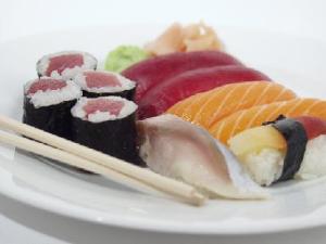 Sushi plate Seaweed (Nori) wrapped around fish