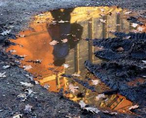 Shallow puddle with reflection
