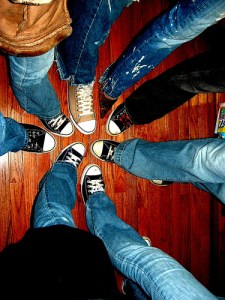A circle of people's feet